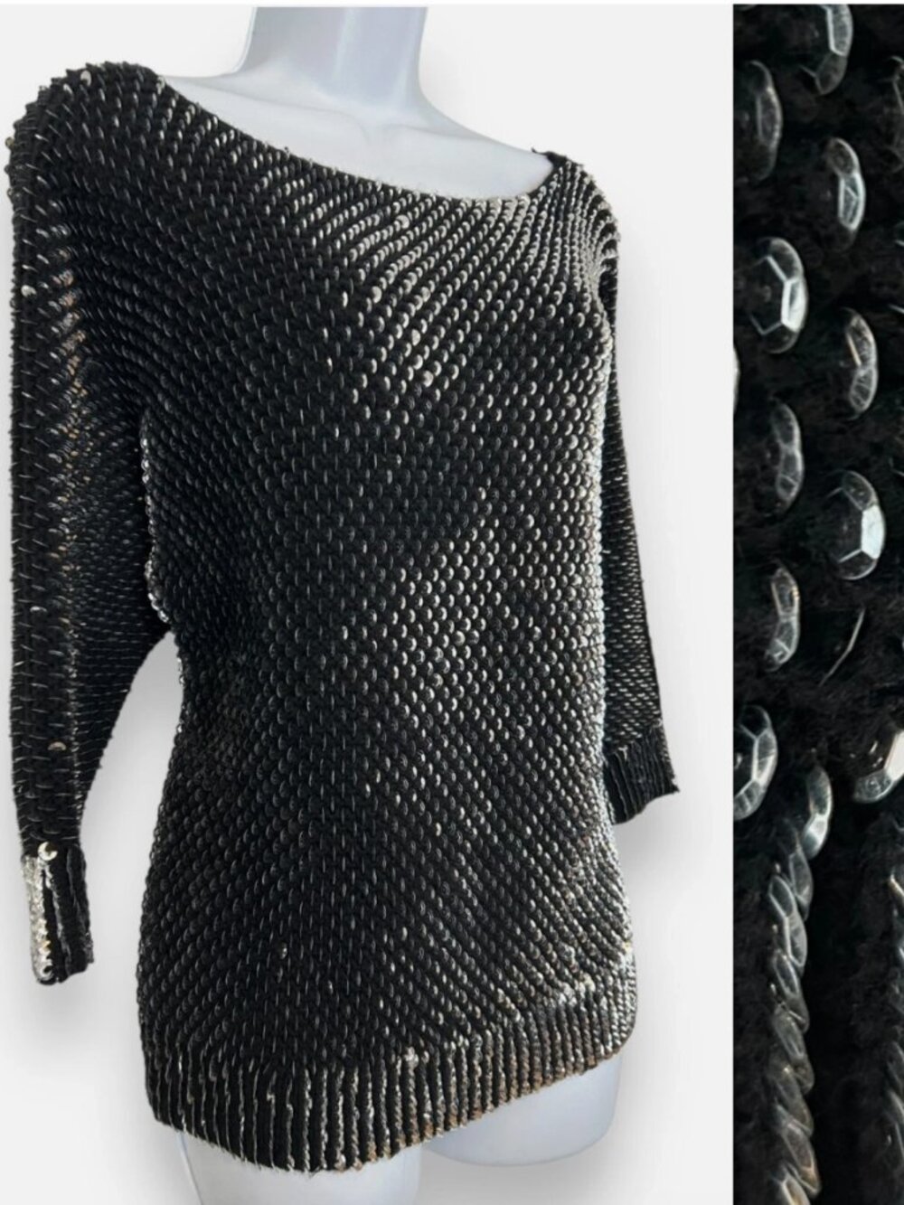 Designer Genny Maglia Moda Black Sequin Sweater